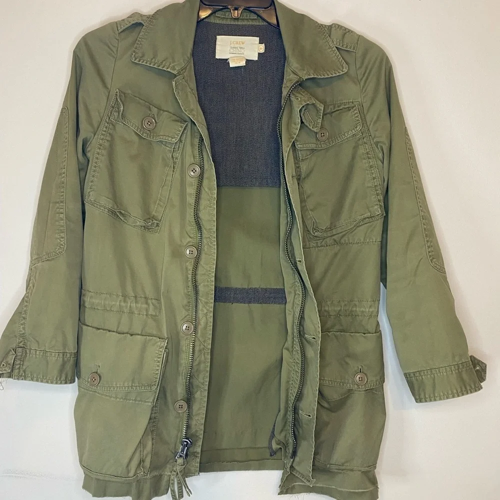 J Crew Classic Twill Chino Olive Green Military Style Jacket Punk Grunge Size 0 - Picture 11 of 15
